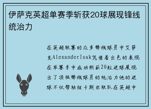 伊萨克英超单赛季斩获20球展现锋线统治力 伊萨克英超单赛季斩获20球展现锋线统治力