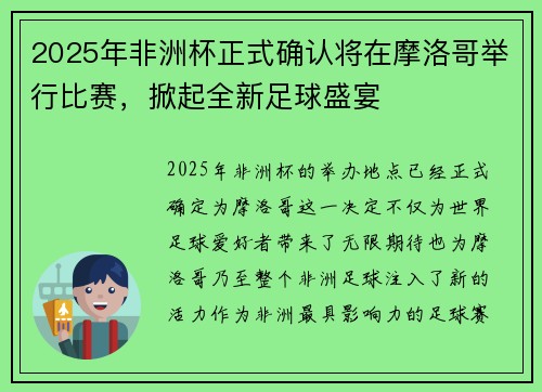 2025年非洲杯正式确认将在摩洛哥举行比赛,掀起全新足球盛宴 2025年非洲杯正式确认将在摩洛哥举行比赛,掀起全新足球盛宴